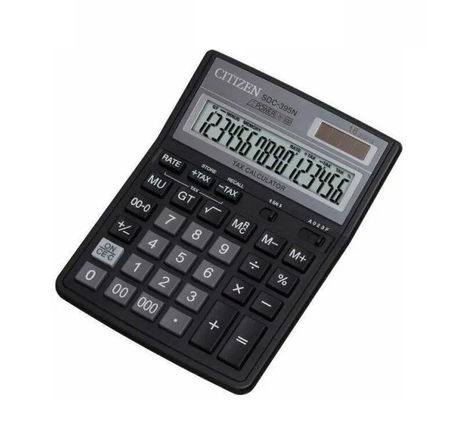 Калькулятор настольный Citizen SDC-395N, 16 разрядов, двойное питание, черный*40 Калькулятор настольный Citizen SDC-395N, 16 разрядов, двойное питание, черный*40