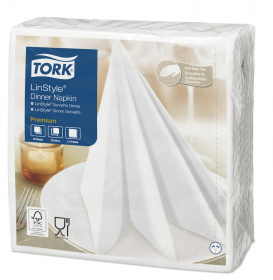 Салфетки бумажные Tork Linstyle, 39х39 см, 1-слойные, белые, 50 листов в упаковке Салфетки бумажные Tork Linstyle, 39х39 см, 1-слойные, белые, 50 листов в упаковке