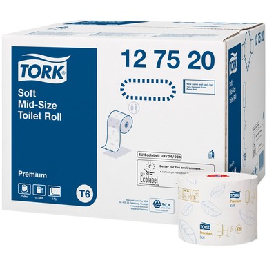 Туалетная бумага Tork Mid-size Premium T6, 2-слойная, белая, 90 метров, 27 рул/кор Туалетная бумага Tork Mid-size Premium T6, 2-слойная, белая, 90 метров, 27 рул/кор