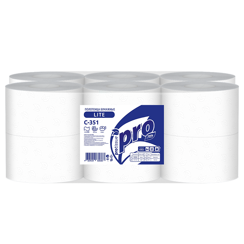 Полотенце бумажное 1 слойное ProTissue Lite C 351 275 м *6