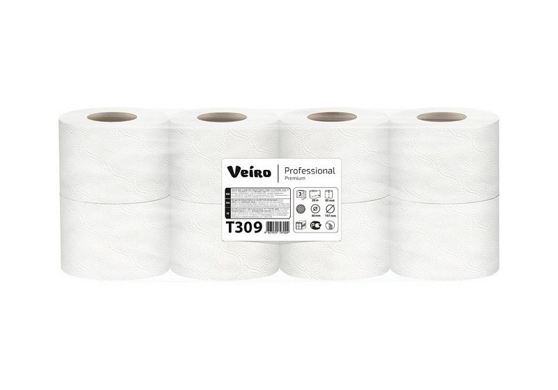 Туалетная бумага Veiro Professional Premium T309, 3-слойная, 20 м, белая, 8 рулонов в упаковке