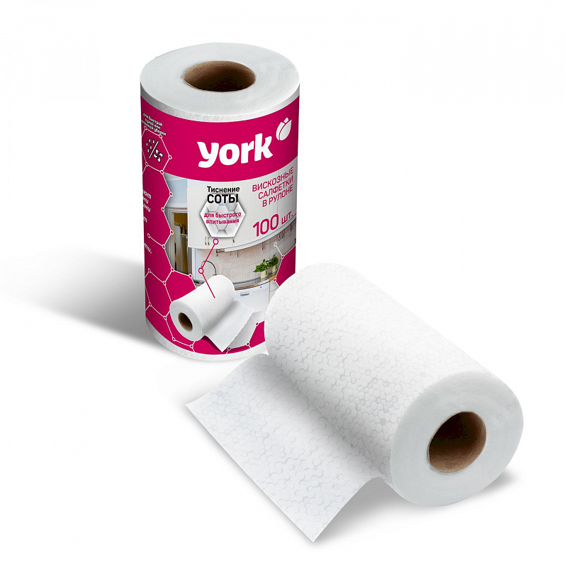 Салфетки York, 25х22,5 см, универсальные, тисненые, в рулоне, 100 л/рул, 18 штук в коробке 