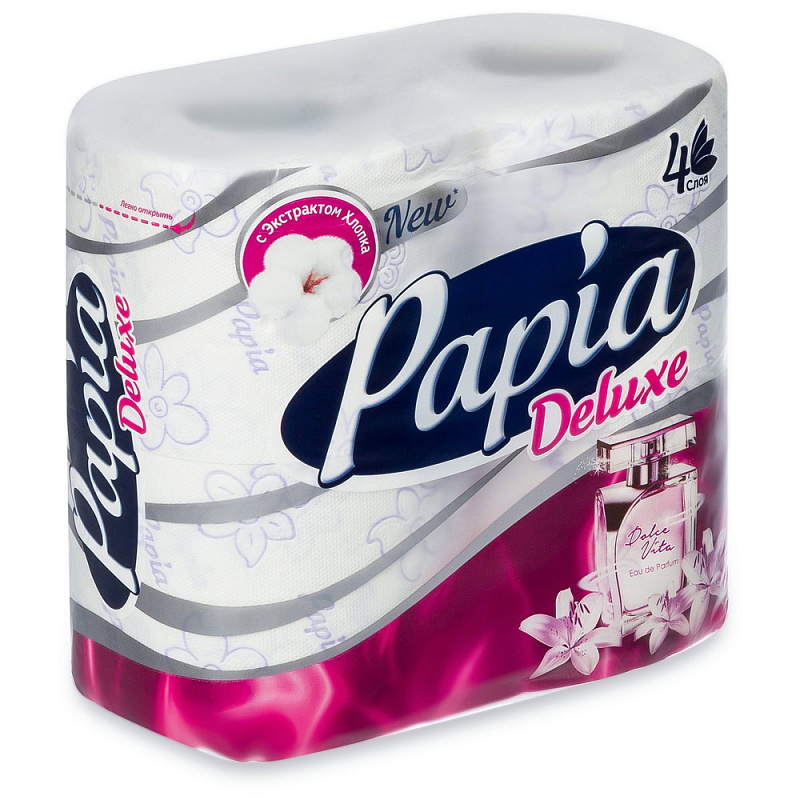 Туалетная бумага 4слоя 4рулона в упаковке белая Papia *14 Туалетная бумага 4слоя 4рулона в упаковке белая Papia *14